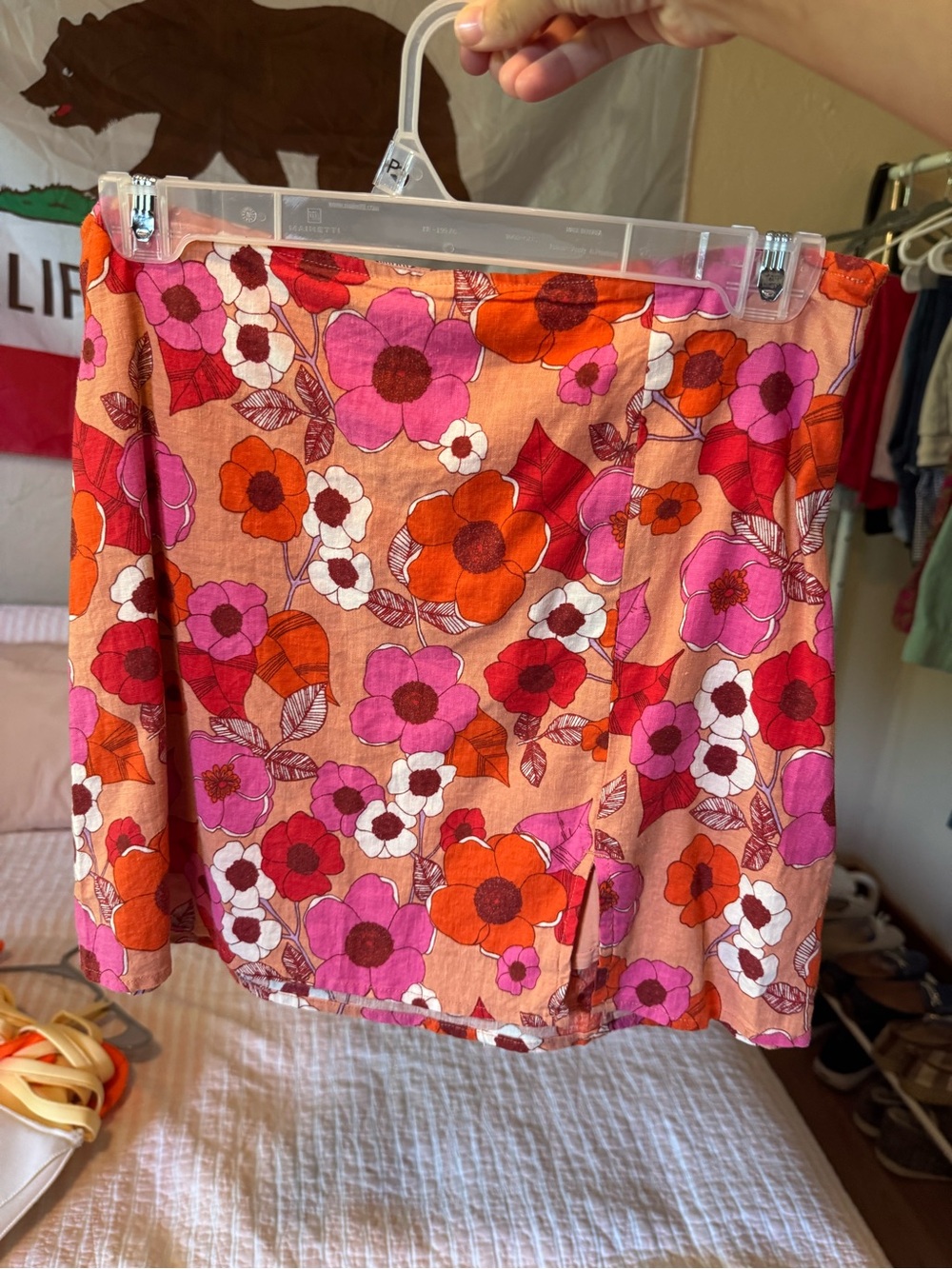 Urban Outfitters Floral Print Mini Skirt in Pink & Orange